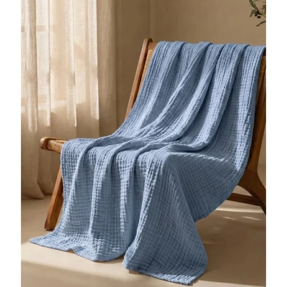 The Fleece Company Muslin Blanket Baby Blue 100% Cotton Large Throw 60x80